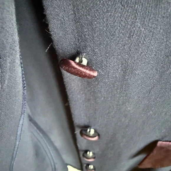 Vintage Le Chateau Navy Blue Mini Dress Satin Trim Pleated Coat Dress Size 7 - Picture 7 of 10